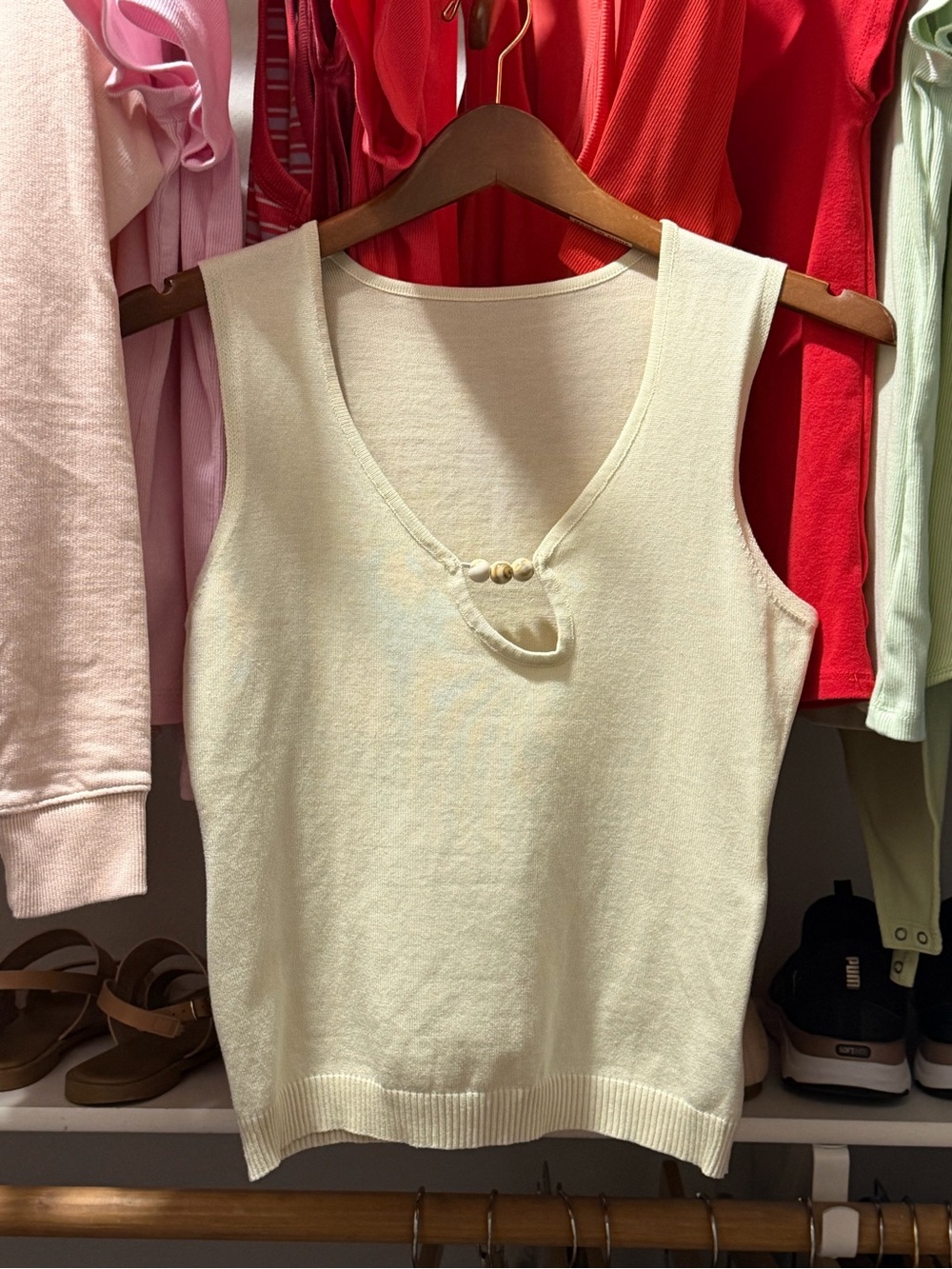 Sleeveless Cream Knit Tank Bead Detail Small NWOT